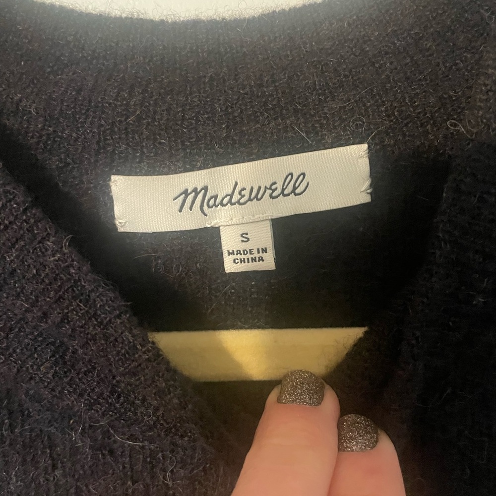 Madewell Alpaca Blend Midnight Blue Long Sleeve Sweater w Shoulder Detail Sz S - Picture 4 of 5